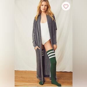 FREE PEOPLE Maxi Long Sleeve Sweatshirt Cardigan Size XS in Dark Grey Heather